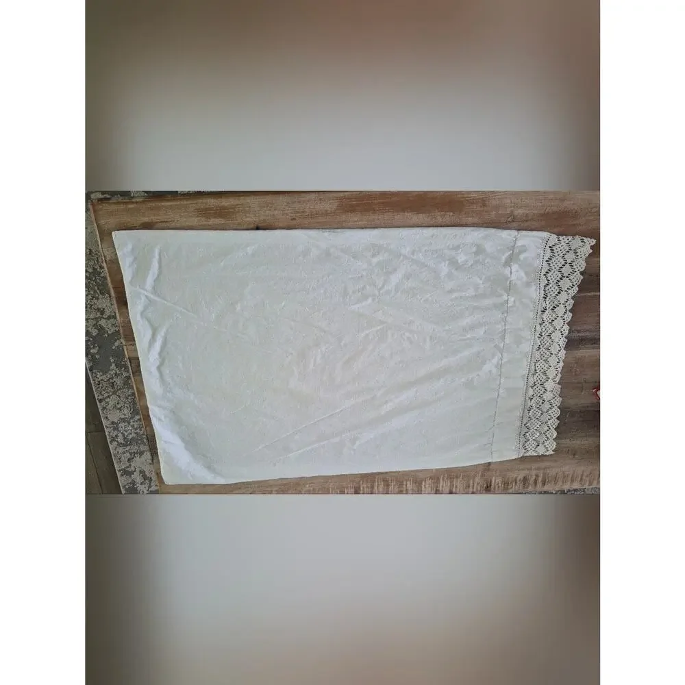 Vintage Handmade White Lace-Trim Cotton Pillowcase 35x21.5 Standard/Queen
